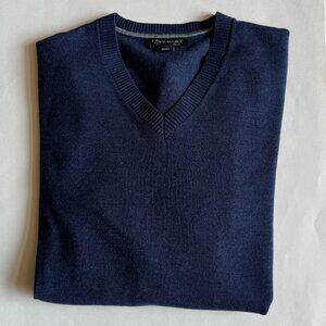 Banana Republic Extra Fine Merino Wool V-Neck Pullover Lightweight Sweater Navy